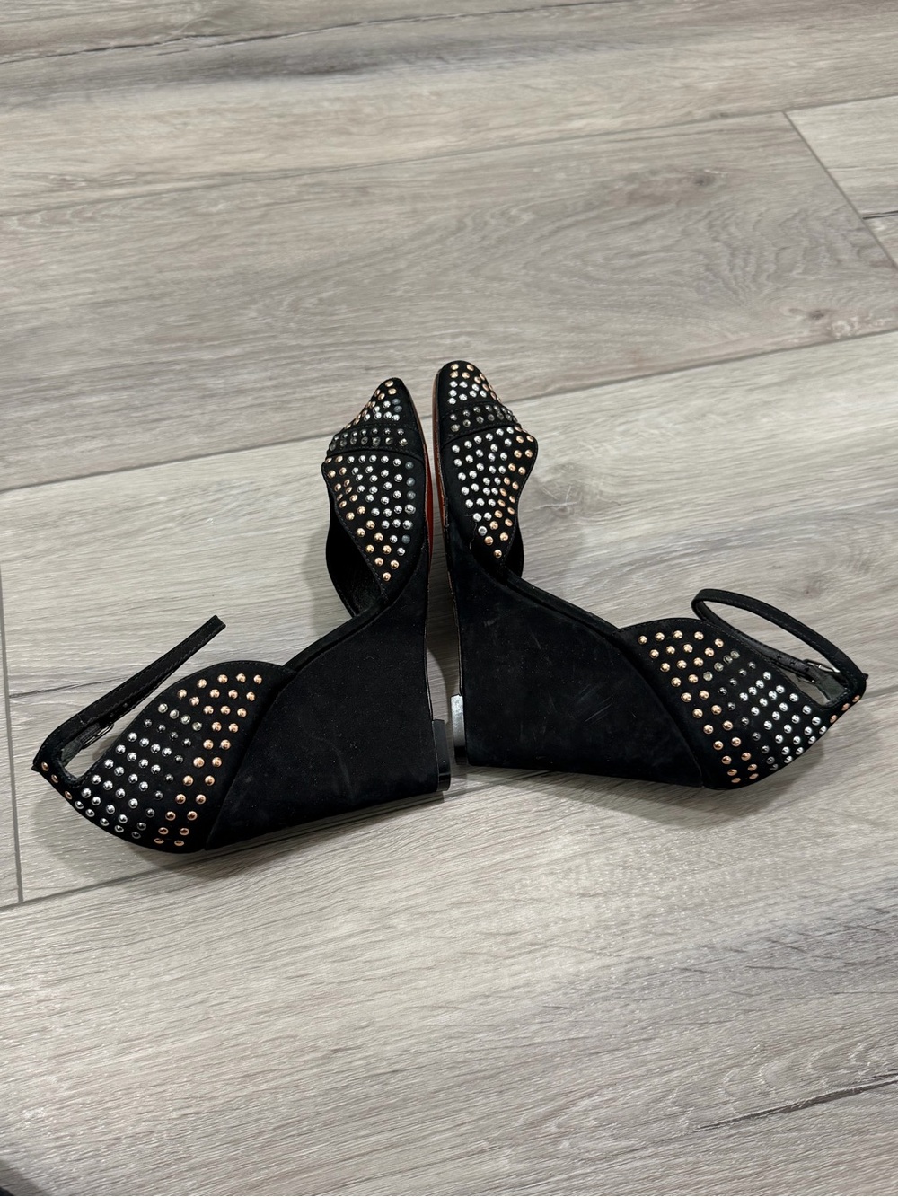 Women’s Schutz Black Suede Beaded Wedge Sandals Size 8 Retails: $215 - Picture 5 of 7